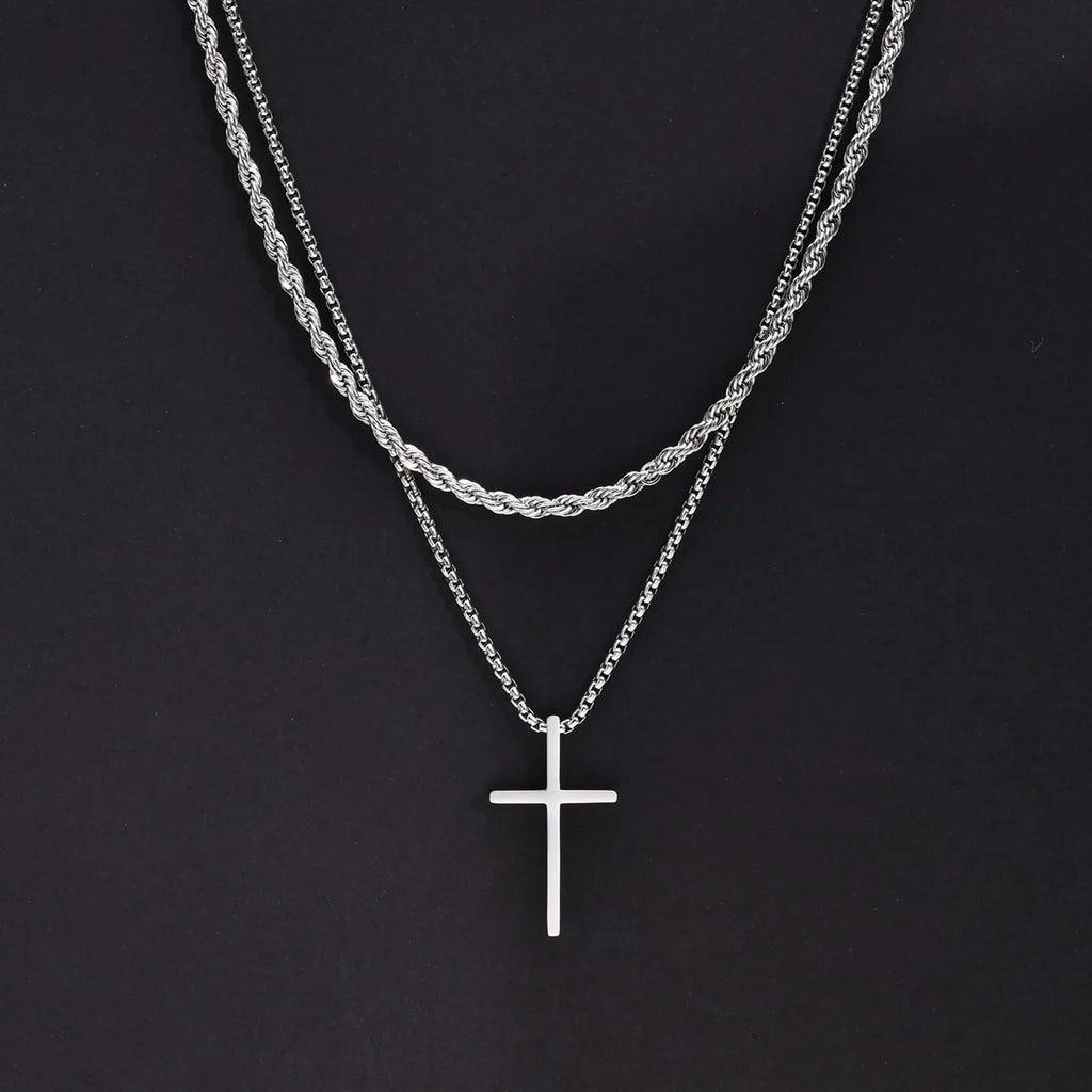 Set Doble Collar Cruz & Rope Chain