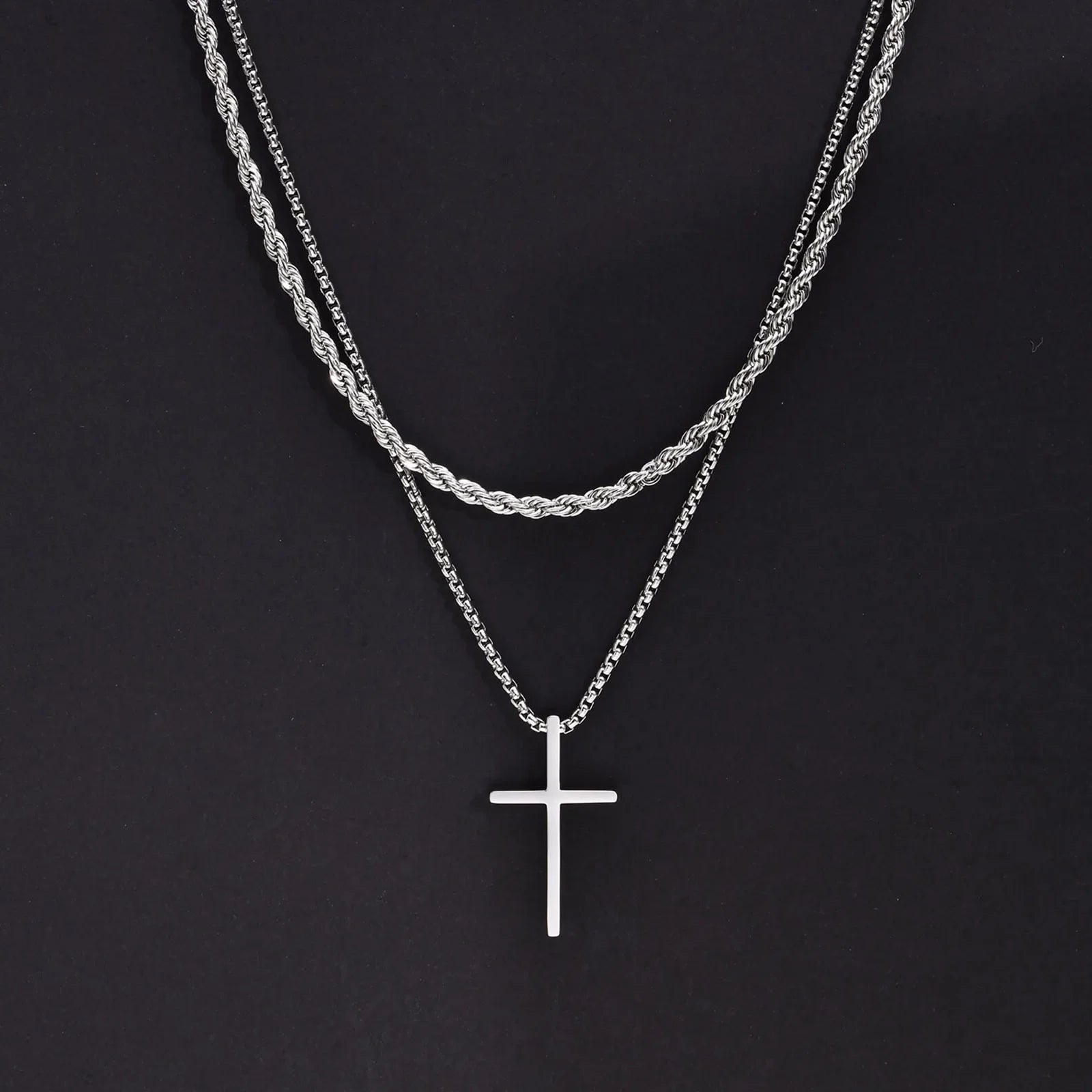 Set Doble Collar Cruz & Rope Chain