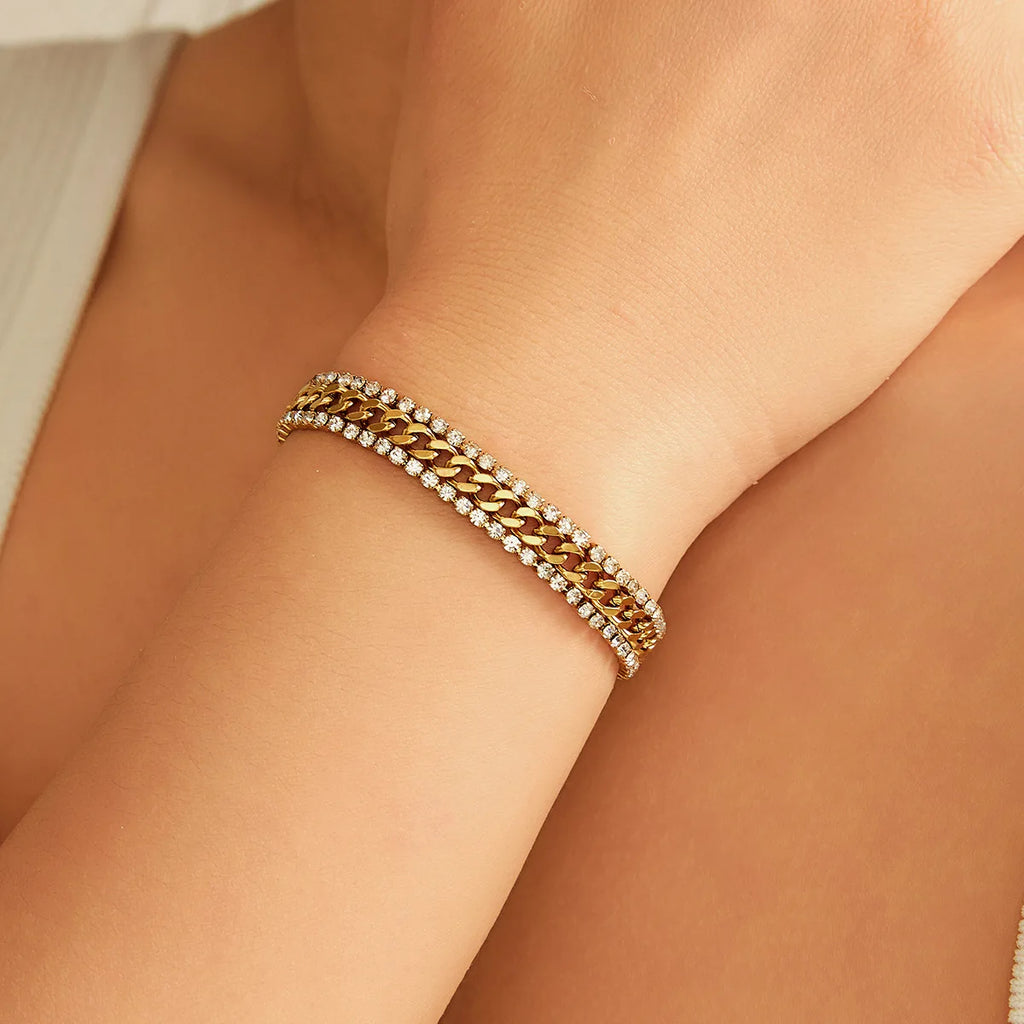 Pulsera Cuban Zirconia Triple Gold
