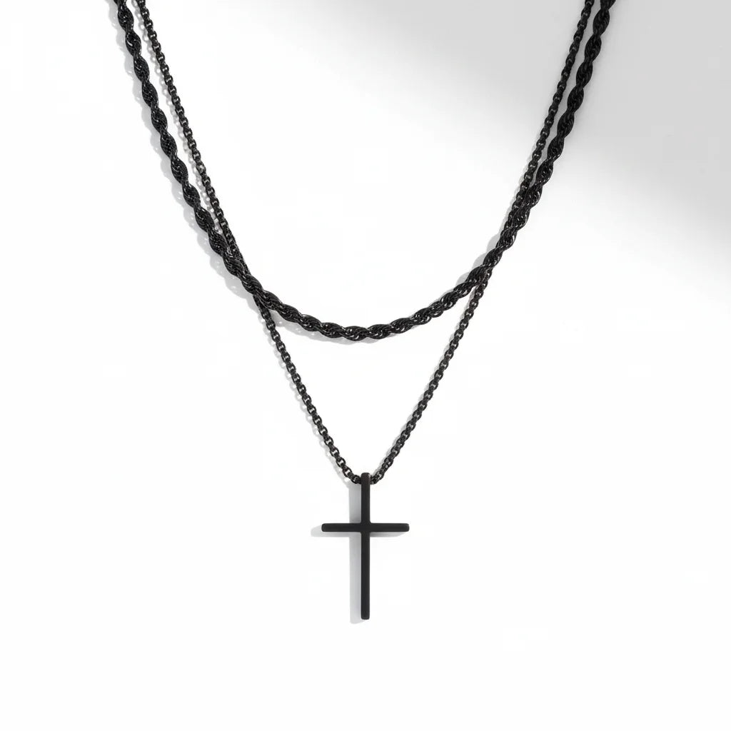 Set Doble Collar Cruz & Rope Chain