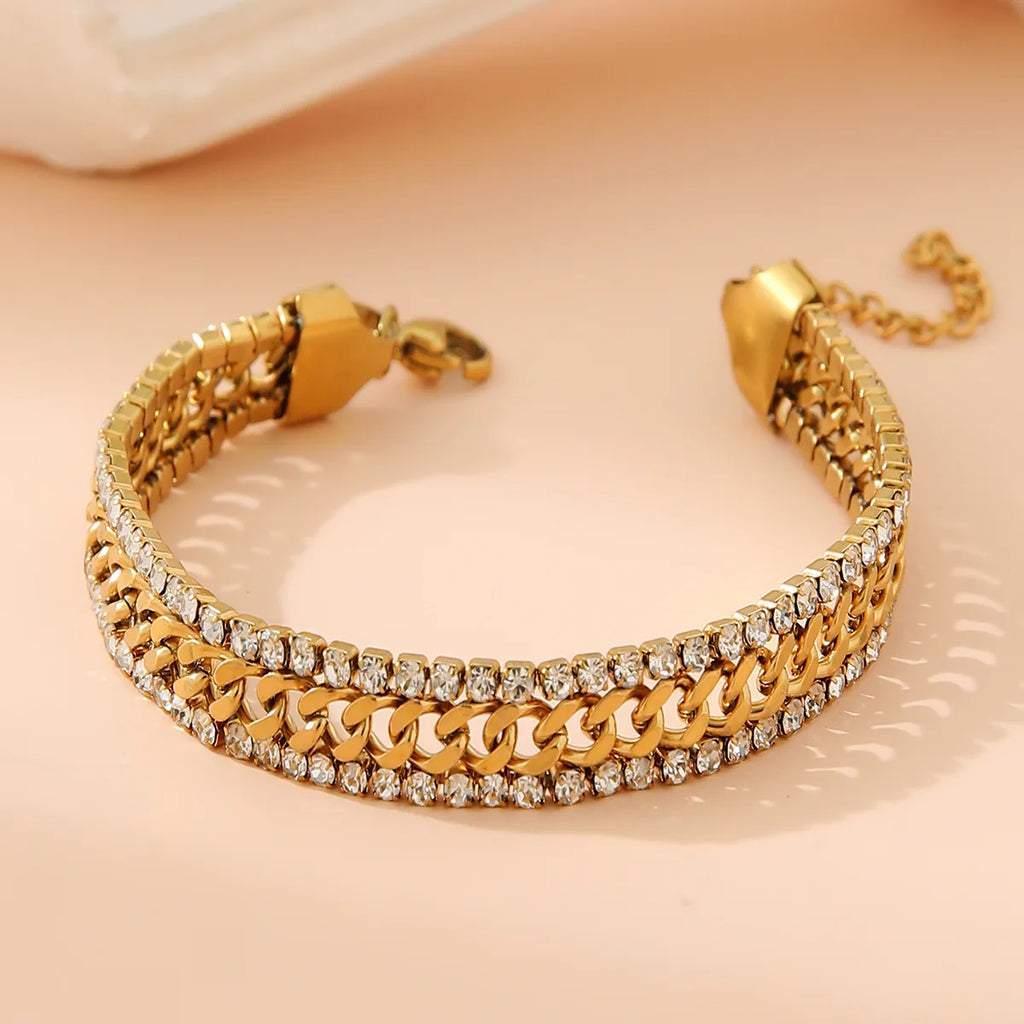 Pulsera Cuban Zirconia Triple Gold