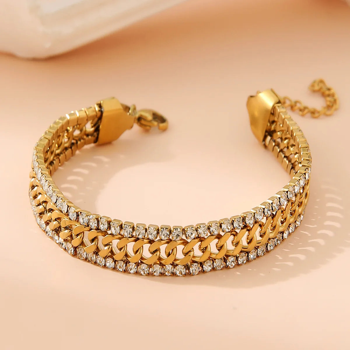 Pulsera Cuban Zirconia Triple Gold