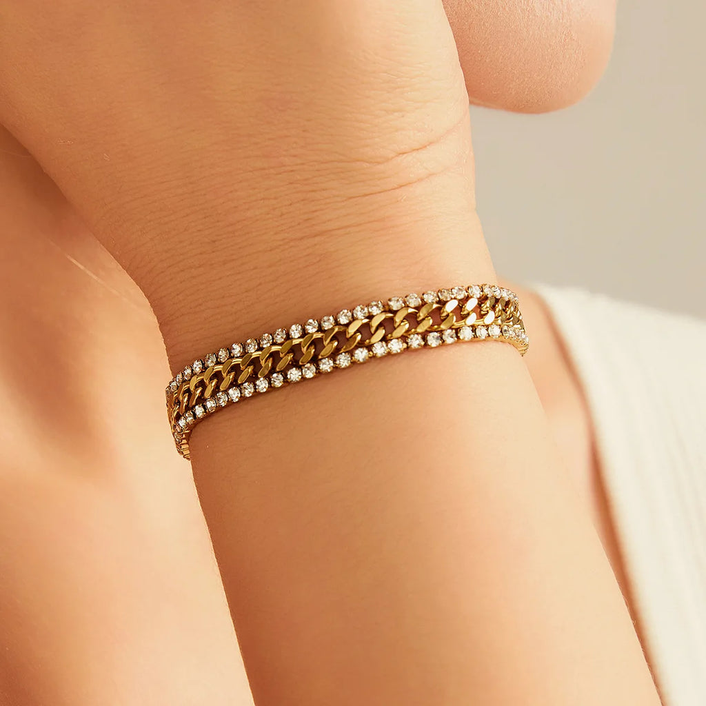 Pulsera Cuban Zirconia Triple Gold
