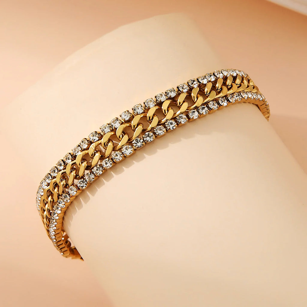 Pulsera Cuban Zirconia Triple Gold