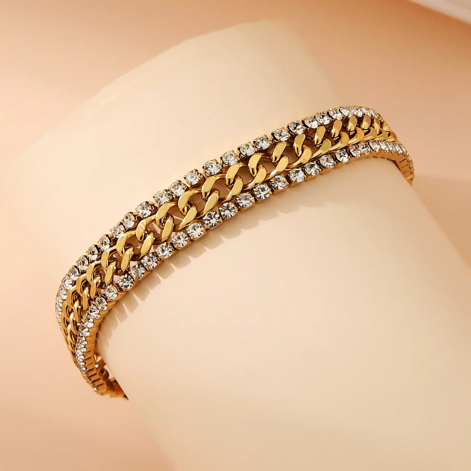 Pulsera Cuban Zirconia Triple Gold