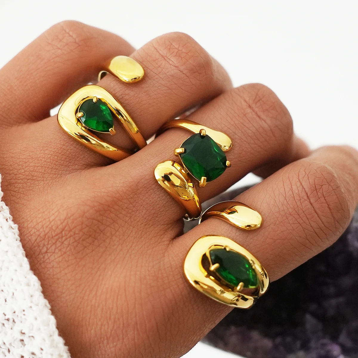 Anillo Wrap Zirconia Green Gold