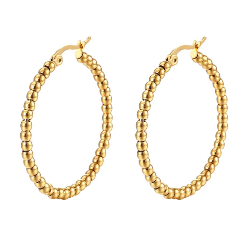 Pendientes AceroPendientes Hoop Mesh & Bead Gold