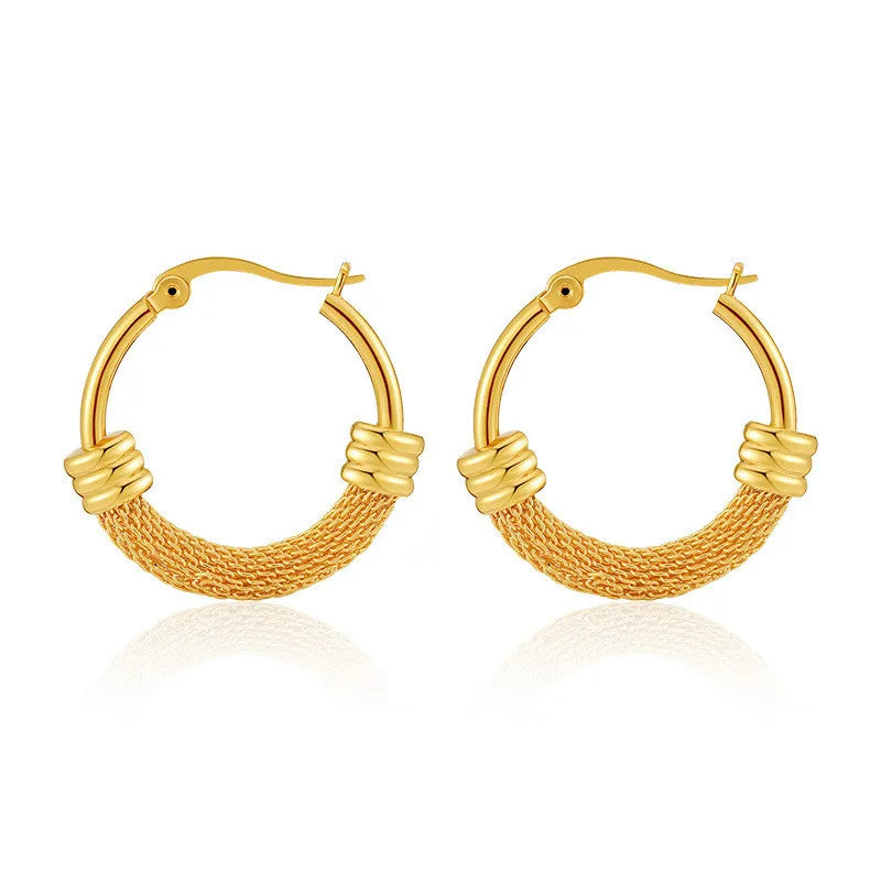 Pendientes AceroPendientes Hoop Mesh & Bead Gold