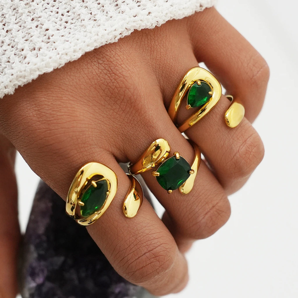 Anillo Wrap Zirconia Green Gold