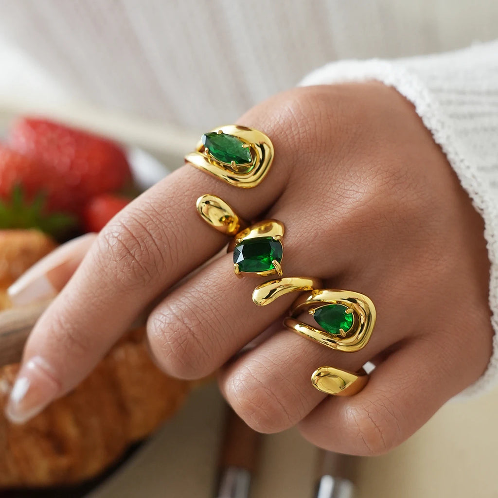 Anillo Wrap Zirconia Green Gold