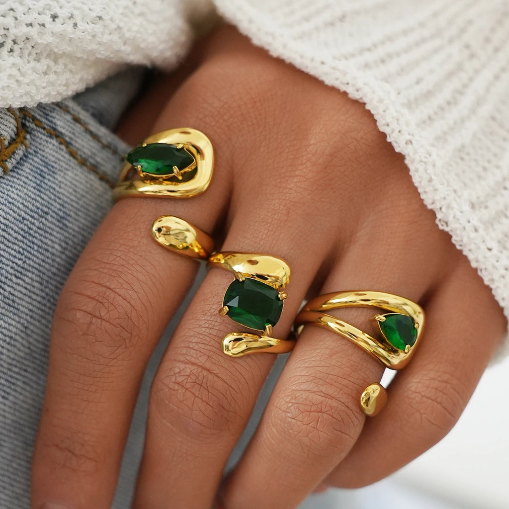 Anillo Wrap Zirconia Green Gold